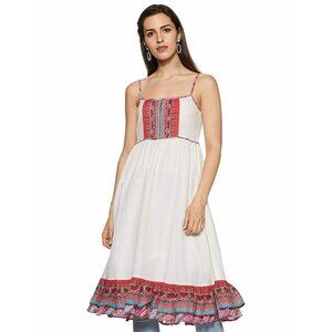 BIBA Indian Size 4 Anarkali Kurta Dress Prairie Sleeveless Ruffle Hem Boho